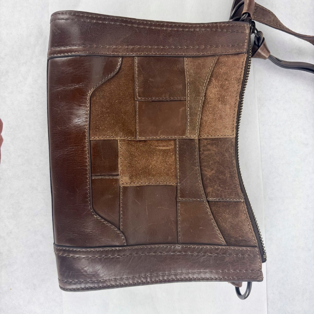 Frye Brown Leather Suede Patchwork Shoulder Bag Crossbody Boho Western Large - Picture 4 of 9